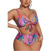 imageSOLY HUX Womens Plus Size Swimsuit Printed Tie Front 2 Piece Bikini Summer High Waist Bathing SuitsMulti Printed