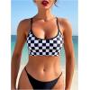 imageSOLY HUX Womens Summer Checkerboard Print Bikini Top Spaghetti Straps Bathing Suit Tops Beach Vacation ClothesBlack and White