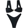 imageSOLY HUX Womens Bikini Set High Cut Bathing Suits 2 Piece Summer Cheeky SwimsuitsPure Black