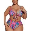 imageSOLY HUX Womens Plus Size Swimsuit Printed Tie Front 2 Piece Bikini Summer High Waist Bathing SuitsMulti Printed