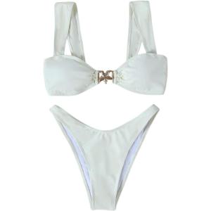 imageSOLY HUX Womens Bikini Set High Cut Bathing Suits 2 Piece Summer Cheeky SwimsuitsPure Beige