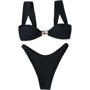 imageSOLY HUX Womens Bikini Set High Cut Bathing Suits 2 Piece Summer Cheeky SwimsuitsPure Black