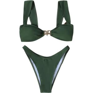 imageSOLY HUX Womens Bikini Set High Cut Bathing Suits 2 Piece Summer Cheeky SwimsuitsPure Green