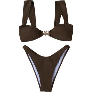 imageSOLY HUX Womens Bikini Set High Cut Bathing Suits 2 Piece Summer Cheeky SwimsuitsPure Khaki