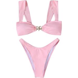 imageSOLY HUX Womens Bikini Set High Cut Bathing Suits 2 Piece Summer Cheeky SwimsuitsPure Pink