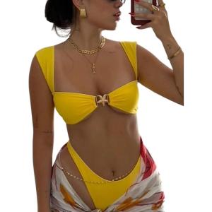 imageSOLY HUX Womens Bikini Set High Cut Bathing Suits 2 Piece Summer Cheeky SwimsuitsPure Yellow