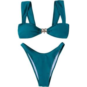 imageSOLY HUX Womens Bikini Set High Cut Bathing Suits 2 Piece Summer Cheeky SwimsuitsTeal Blue