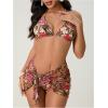 imageSOLY HUX Womens 3 Piece Swimsuit Floral Triangle Halter Bikini Set Bathing Suit with Cover Up SkirtMulticoloured Floral