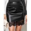 imageSOLY HUX Womens Lace Trim Leather Skirt High Waisted Ruched Elegant Work Bodycon Mini SkirtsBlack