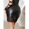 imageSOLY HUX Womens Lace Trim Leather Skirt High Waisted Ruched Elegant Work Bodycon Mini SkirtsBlack