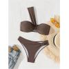 imageSOLY HUX Womens One Shoulder Twist Front Bikini Set Ruched High Cut Swimsuit Two Piece Bathing SuitSolid Coffee Brown