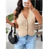 imageSOLY HUX Womens Plus Size Crochet Knit Button Down Vest V Neck Sleeveless Shirts Summer Tank TopsSolid Apricot