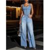 imageSOLY HUX Womens Sequin Sparkle Jean Crop Tank Top Front Zip Denim Vest Shirts Music Festival Concert OutfitsSolid Blue