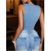 imageSOLY HUX Womens Sequin Sparkle Jean Crop Tank Top Front Zip Denim Vest Shirts Music Festival Concert OutfitsSolid Blue