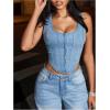 imageSOLY HUX Womens Sequin Sparkle Jean Crop Tank Top Front Zip Denim Vest Shirts Music Festival Concert OutfitsSolid Blue