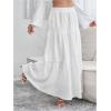 imageSOLY HUX Womens Summer Ruffle Hem Skirt Elastic High Waist Casual Solid Long Maxi SkirtsPlain White