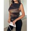 imageSOLY HUX Womens Tie Dye Sleeveless Top Boat Neck Slim Fit Vest Elegant Work Tank TopsBrown Printed