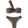 imageSOLY HUX Womens One Shoulder Twist Front Bikini Set Ruched High Cut Swimsuit Two Piece Bathing SuitSolid Coffee Brown