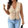 imageSOLY HUX Womens Plus Size Crochet Knit Button Down Vest V Neck Sleeveless Shirts Summer Tank TopsSolid Apricot