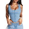 imageSOLY HUX Womens Sequin Sparkle Jean Crop Tank Top Front Zip Denim Vest Shirts Music Festival Concert OutfitsSolid Blue