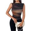imageSOLY HUX Womens Tie Dye Sleeveless Top Boat Neck Slim Fit Vest Elegant Work Tank TopsBrown Printed