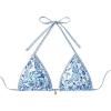 imageSOLY HUX Womens Triangle Bikini Top Only Tie Back String Floral Print Padded Swimwear Bathing Suits TopsBlue and White