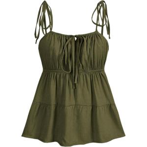 imageSOLY HUX Womens Cute Y2k Ruffle Tie Camisole Top Spaghetti Strap Vest Sleeveless Flowy ShirtsArmy Green