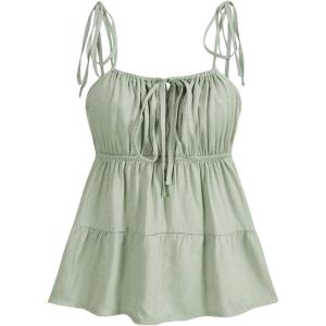 imageSOLY HUX Womens Cute Y2k Ruffle Tie Camisole Top Spaghetti Strap Vest Sleeveless Flowy ShirtsMint Green