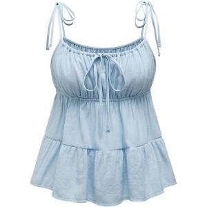 imageSOLY HUX Womens Cute Y2k Ruffle Tie Camisole Top Spaghetti Strap Vest Sleeveless Flowy ShirtsPlain Blue