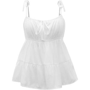 imageSOLY HUX Womens Cute Y2k Ruffle Tie Camisole Top Spaghetti Strap Vest Sleeveless Flowy ShirtsPlain White