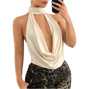 imageSOLY HUX Womens Halter Neck Tank Tops Y2k Going Out Draped Cowl Neck Backless Vest TopPure Apricot