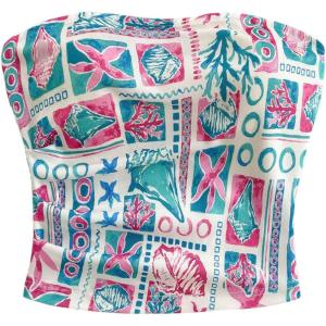 imageSOLY HUX Womens Summer Bandeau Tube Tops Boho Printed Strapless Fitted Crop Vest ShirtsMulti Printed