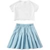 imageSOLY HUX Girls Butterfly Print Short Sleeve Tee Top and Pleated Skirt Set 2 Piece OutfitsWhite Blue