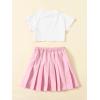 imageSOLY HUX Girls Butterfly Print Short Sleeve Tee Top and Pleated Skirt Set 2 Piece OutfitsWhite Pink