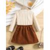 imageSOLY HUX Girls Skirt Outfits Long Sleeve Knitted Shirt Sweater Ruffle Trim Tshirt Tops ampamp Mini Skirt Cute Clothes 2 Piece SetPure Beige Brown