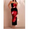 imageSOLY HUX Womens 2 Piece Skirt Sets Strapless Crop Tube Top Bodycon Maxi Skirt Summer Floral OutfitsBlack Red Floral