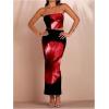 imageSOLY HUX Womens 2 Piece Skirt Sets Strapless Crop Tube Top Bodycon Maxi Skirt Summer Floral OutfitsBlack Red Floral