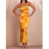 imageSOLY HUX Womens 2 Piece Skirt Sets Strapless Crop Tube Top Bodycon Maxi Skirt Summer Floral OutfitsYellow Floral