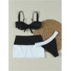 imageSOLY HUX Womens 3 Piece Swimsuit Color Block Push Up Bikini Set Bathing Suit with Cover Up Beach SkirtBlack and White