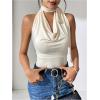 imageSOLY HUX Womens Halter Cowl Neck Bowknot Tank Top Sleeveless Fitted Elegant Party Vest ShirtsSolid Apricot