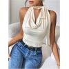 imageSOLY HUX Womens Halter Cowl Neck Bowknot Tank Top Sleeveless Fitted Elegant Party Vest ShirtsSolid Apricot