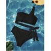 imageSOLY HUX Womens Plus Size Swimsuit Tie Side Cut Out One Shoulder Bikini Sets Two Piece Bathing SuitsPlain Black