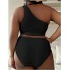 imageSOLY HUX Womens Plus Size Swimsuit Tie Side Cut Out One Shoulder Bikini Sets Two Piece Bathing SuitsPlain Black