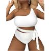 imageSOLY HUX Womens Plus Size Swimsuit Tie Side Cut Out One Shoulder Bikini Sets Two Piece Bathing SuitsSolid White