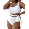 imageSOLY HUX Womens Plus Size Swimsuit Tie Side Cut Out One Shoulder Bikini Sets Two Piece Bathing SuitsSolid White