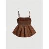 imageSOLY HUX Womens Spaghetti Strap Ruffle Hem Peplum Cami Top Jacquard CamisolePlain Brown