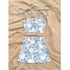 imageSOLY HUX Womens Summer Mini Skirt Set Floral Print Tie Shoulder Crop Top Skirts Beach Vacation Outfits 2 PieceBlue and White