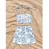 imageSOLY HUX Womens Summer Mini Skirt Set Floral Print Tie Shoulder Crop Top Skirts Beach Vacation Outfits 2 PieceBlue and White