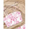 imageSOLY HUX Womens Summer Mini Skirt Set Floral Print Tie Shoulder Crop Top Skirts Beach Vacation Outfits 2 PiecePink and White