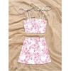 imageSOLY HUX Womens Summer Mini Skirt Set Floral Print Tie Shoulder Crop Top Skirts Beach Vacation Outfits 2 PiecePink and White